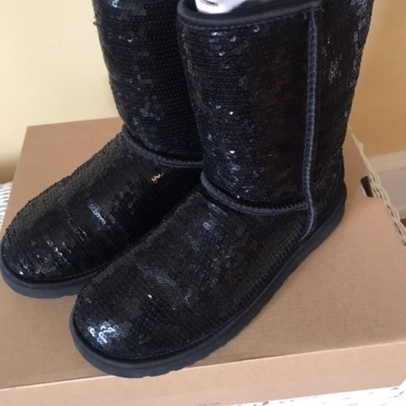 Ugg Australia Short Black Sparkle Sequin boots women's size 7 - Picture 5 of 5